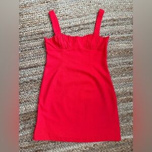 WAYF Medium Red Patricia Ruched Cup Sheath Minidress Linen blend